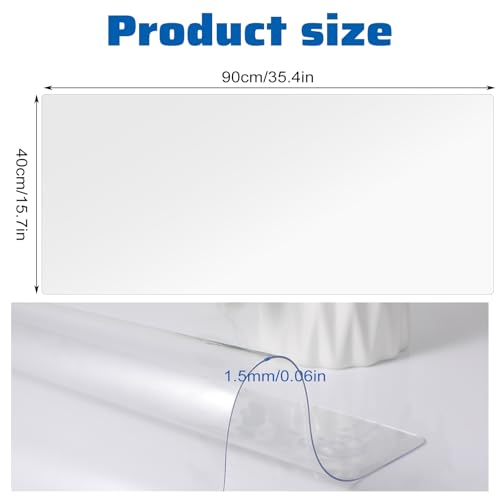 Clear Desk Mat 35.4"×15.7" Large Transparent Computer Desk Mat Non-Slip PVC Desks Protector Pad with Round Edge, Heat Resistant Waterproof Transparent Writing Pad for Home and Office