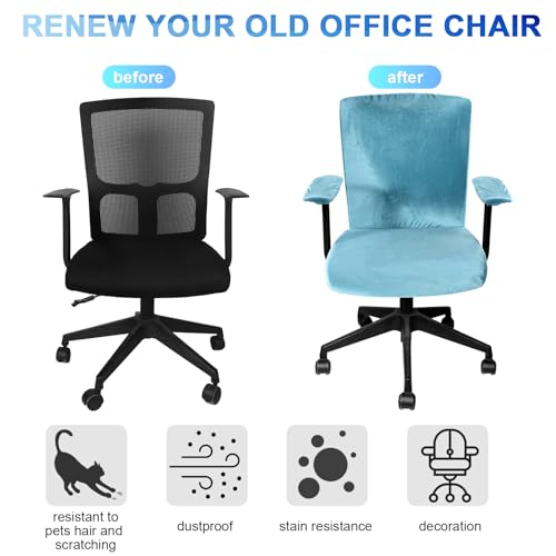 Tallew 4 Pcs Office Chair Covers Set Computer Universal Protective Stretchable Chair Seat Covers Desk Armrest Slipcovers Pads Office Cushion Backrest for Rotating(Lake Blue) - color: Lake Blue