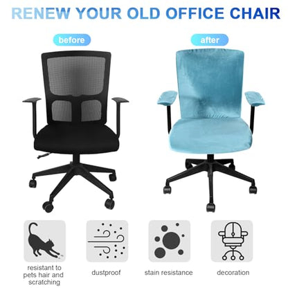 Tallew 4 Pcs Office Chair Covers Set Computer Universal Protective Stretchable Chair Seat Covers Desk Armrest Slipcovers Pads Office Cushion Backrest for Rotating(Lake Blue) - color: Lake Blue