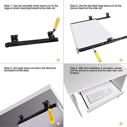 KINJOEK 2 PCS 14 Inch Under Desk Keyboard Tray Rails Slides, Adjustable Height Heavy Duty Ball Bearing Keyboard Mount Track, Silver - color: Silver