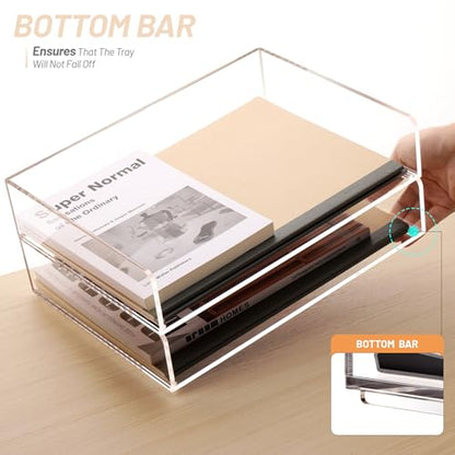 SANRUI Acrylic Paper Tray Organizer for Desk,Desk Organizers and Accessories,2 Pack Stackable Paper Organizer for Letter,Documents,Books,Magazines Crystal-Clear File Organizer - style: A4 Horizontal File Trays 2 Tier
