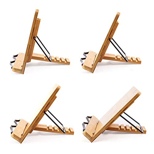Large A+ (15.4 x 11) Inch XL Bamboo Book Stands & Holders for Reading Hands Free in Bed,Cookbook,Textbook,Law,with 6 Adjustable Height Document Stand