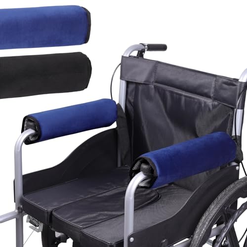 lefeke 2 Pack Wheelchair armrest Pads - Soft Velvet Foam armrest Covers for wheelchairs, Office Chairs and armchairs, etc., Effectively relieves arm Pressure and Prevents Soreness (Blue) - color: Blue