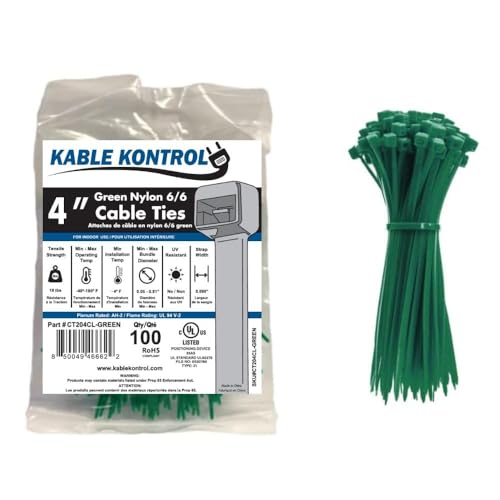Kable Kontrol Green Zip Ties 4 Inch 100 Pcs, 18 Lbs Tensile Strength, Self-locking Nylon Colored Cable Ties Wire Wraps for Indoor or Outdoor Use - color: Green, size: 4" - 18 Lbs - 100 Pcs