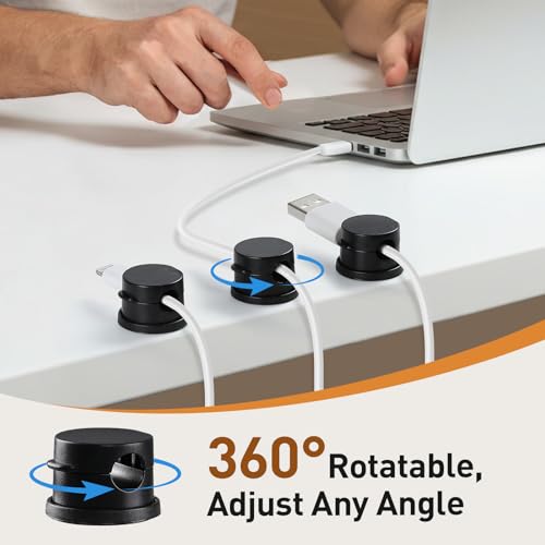AGPTEK 8 Pack Magnetic Cable Clips, Upgraded 360° Rotatable Cord Holder Clips for Nightstand, Desk Cord Organizer Adhesive Wire Management Home Office Phone Charging Cords USB Cable Keeper (Black) - color: Black