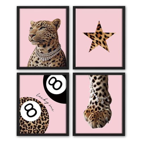 NaZaUK Pink Room Decor, Leopard Cheetah Prints Y2K Room Decor, Lucky 8 Ball Poster for Teen Girls Bedroom Bathroom Dorm, Aesthetic Cheetah Wall Decor. 8x10 Unframed Set of 4(PINK) - color: leapardpink