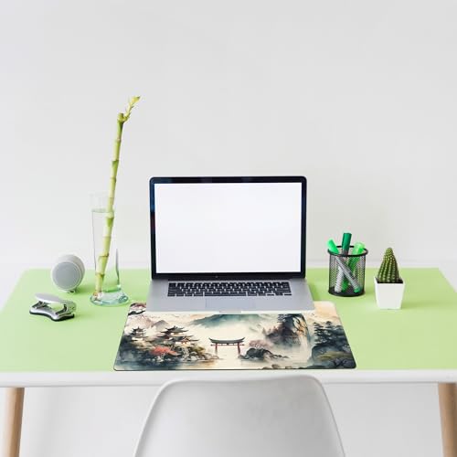 Japanese Mountain Desk Mat Large Mouse Pad Gaming Mousepad 31.5 x 15.8 in | Desk Pad for Keyboard and Mouse, Large Non-Slip Rubber Base Mousepad Desk Mat with Stitched Edges for Gaming Office - color: Japanese Lake and Mountains