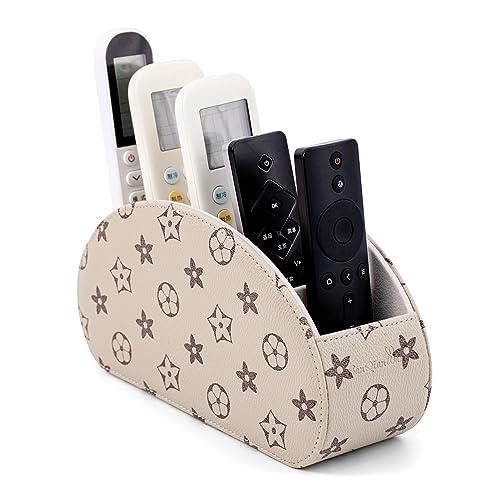Remote Control Holders Organizer Box with 5 Compartment PU Leather Caddy | Multi-functional Office Desk Storage Caddy Store Tv Remote for Media Player,Brush,Pencil,Glassees&Office Supplies - color: Begin+BrownF, size: S