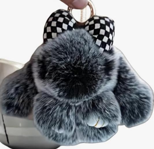 Handmade Soft Bunny Keychain, Includes Matching Tin, Charming Rabbit Design, Perfect for party gifts, Christmas. - color: Black, size: big