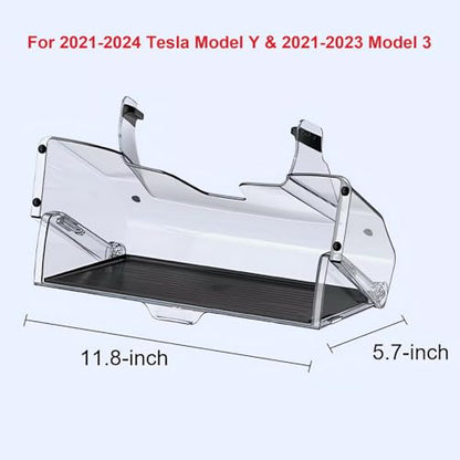 For 2020-2024 Tesla Model Y & 2017-2023 Model 3 - Hidden Center Console Organizer Tray, Tissue Holder, Open-Close Storage Shelf Box Under Dashboard Display (Open-Close Storage Shelf Under Dashboard) - style: Open-Close Storage Shelf Under Dashboard