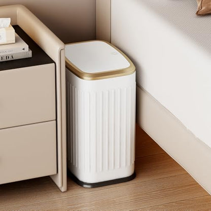 TIPGO Bathroom Trash Can with Lid, 2.1 Gallon / 8 Liter Small Garbage Can, Press Top Bin, Stainless Steel Wastebasket with Pop-Up Lid for Bedroom, Living Room, Office (White) - color: White