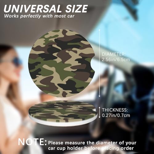 2 Pack Car Cup Holder Camouflage Coasters Absorbent Ceramic Coaster for Cup Holders Fashion Car Interior Accessories for Men Drink Coaster for Women - color: Camouflage