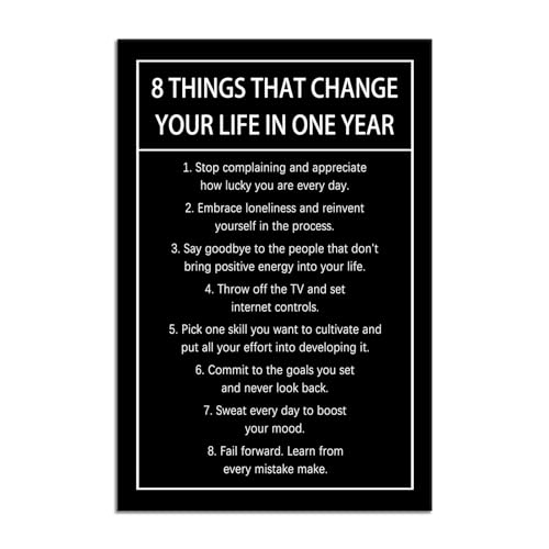 Motivational Canvas Wall Art 8 Things That Change Your Life In One Year Inspirational Wall Decor Quotes Poster Print Artwork for Office Living Room Framed Ready to Hang [12''Wx 18''H] - color: A-ONE-23, size: 12"L x 18"W