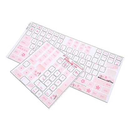 Computer Keyboard Skin - Desktop Mechanical Keyboard Stickers for 84-108 Keys - Beautiful White Cherry Blossoms Keycap Button Skin