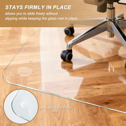 Vicwe Glass Chair Mat for Carpet,46"x55" Tempered Glass Office Chair Mat,1/5" Thick Glass Chair Mat with Rounded and Polished Edges,Smooth Glide for Carpet & Hardwood Floor Protection - size: 46"x 55"x 1/5"Thick