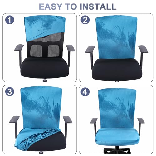 Tallew 4 Pcs Office Chair Covers Set Computer Universal Protective Stretchable Chair Seat Covers Desk Armrest Slipcovers Pads Office Cushion Backrest for Rotating(Sapphire) - color: Sapphire