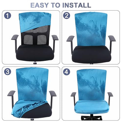 Tallew 4 Pcs Office Chair Covers Set Computer Universal Protective Stretchable Chair Seat Covers Desk Armrest Slipcovers Pads Office Cushion Backrest for Rotating(Sapphire) - color: Sapphire