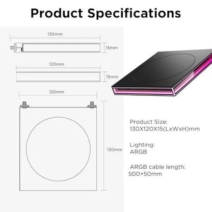 PC Case ARGB Square Figurine Shelf, Figure Stand, Infinity Mirror Design Floating PC Shelf for Figure - 120mm Fan Accessories-Black - color: Black