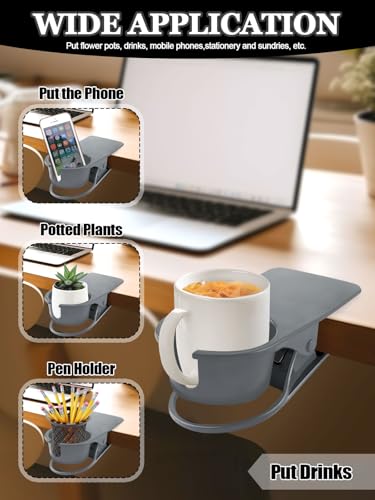 Kalolary 2PCS New Drinking Cup Holder Clip with Groove Table Bottle Cup Stand DIY Glass Cup Clamp Storage Saucer Clip Water Coffee Mug Holder Saucer Clip for Home Desk, Grey - color: 2PCS Grey