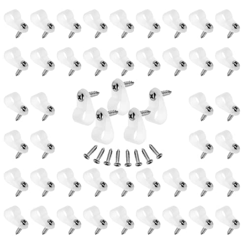 60pcs 3/8 Inch Nylon Cable Clamps, R-Type Wire Cable Clips with M4 Screws, Screw Mounting Cord Fastener Wire Conduit Clamp for Wire Management (White) - color: White, size: 3/8 inch/10.4mm
