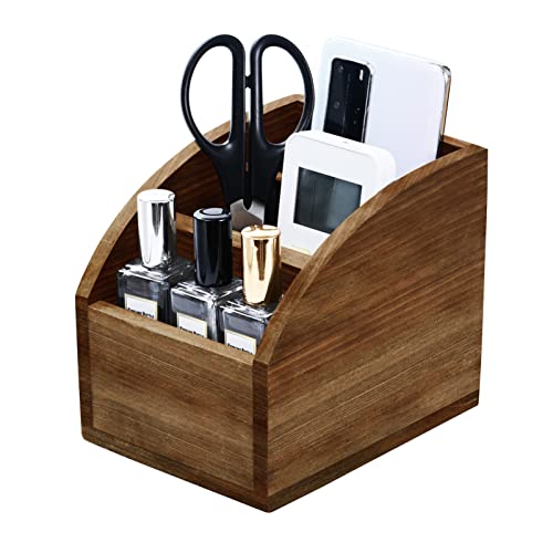 OKSQW Rustic Vintage Wooden Desk Organizer Farmhouse Wood Remote Control Caddy, 3 Slot Tabletop Desktop Office Supply Storage Rack Desktop TV Remote Control Holder Home Decor Office Supplies Storage - color: Light Brown-S