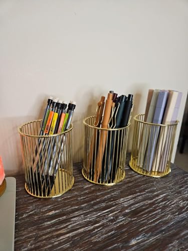 2Pcs Post sticky Note Holder + Pens Holders,Desk organizer sets,Gold Metal suit for Desk Memo,tableware,flowers,toothbrush,cute pencil holder ,Home Office decor and Accessories,Makeup Brushes Cup.