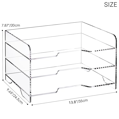 SANRUI Paper Letter Tray Organizer 3 Tier Acrylic Desk File Organizer with Bottom Handle, Paper Sorter Organizer for Letter/A4 Office Organization,Clear - style: Enlarged File Tray 3 Tier