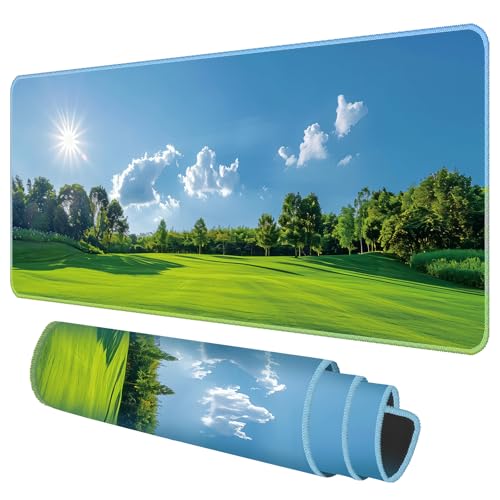 Galdas Gaming Mouse Pad XXL XL Large Long Extended Big Mousepad Non-Slip Rubber Keyboard Mouse Pad with Stitched Edges for Laptop Home Office (31.5x11.8x0.08 Inch) … (Grass) - color: Grass