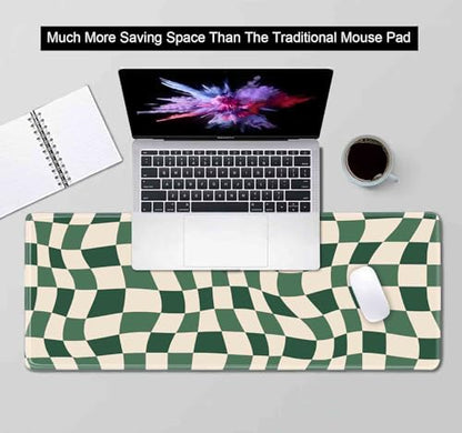 Sage Green Checkered Desk mat, Retro Boho Extra Large Mouse Pad, Abstract Wavy Desk Protector Pad, Minimal Pattern Aesthetic Writing Mat for Computer & Laptop Home Office, 31.5 X 11.8 in - color: Green Checkered