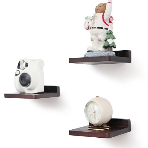 Small Floating Shelf, 5x6 Inch Display Ledges for Wall,Mini Shelves,Rustic Wood Shelf for Bedroom Living Room Bathroom Kitchen (3, Dark Walnut) - color: Dark Walnut, size: 5x6 Inch-3 Pcs