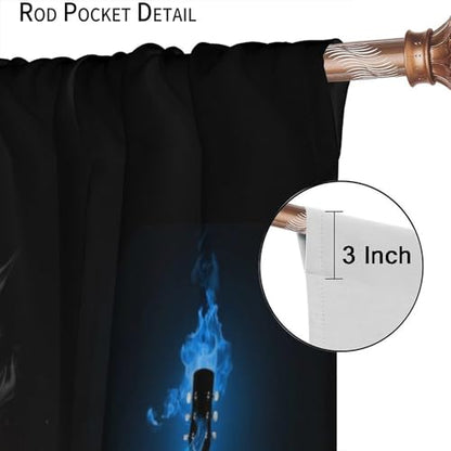 Guitar Curtains, Fire Burning Electric Guitar Rock Music Theme Window Curtains Drapes for Bedroom Living Room Home 42" W X 45" L(No Blackout) - color: Musical-1, size: 20.5"W x 45"L (Pack of 2)