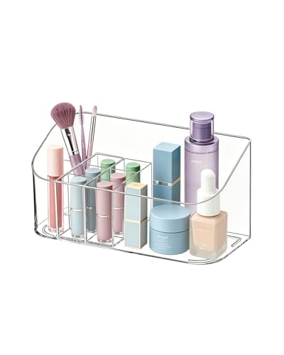Makeup Tray Holder Organizer Cosmetic Display Case Tabletop Desktop Vanity Countertop Bathroom Wall Cabinet Medicine Storage Box 9 Dividers 2 Removable Women Ladies Girls Gifts Crystal Clear 1 PACK - color: Crystal Clear