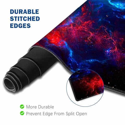 ToLuLu Extended Gaming Mouse Pad, Memory Foam Ergonomic Keyboard Mouse Wrist Rest Support Set, Large Desk Mat with Stitched Edges, Non-Slip Base Mousepad for Home Office and Game, Blue Red Galaxy - color: Blue Red Galaxy