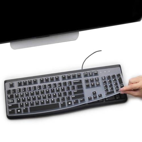 2 Pack Keyboard Cover for Logitech K120 & MK120 Ergonomic Desktop USB Keyboard, Logitech K120 & MK120 US Layout Waterproof Anti-Dust Keyboard Skin-Black+Clear - color: Black+Clear