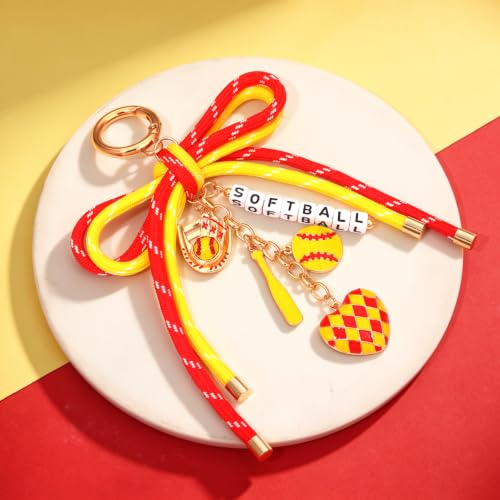 PHALIN Football Baseball Basketball Golf Bag Charms Keychain for Women Men Bow Purse Charm Sport Mom Gifts - style: Softball-1