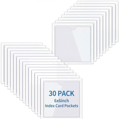 30 Pack Self-Adhesive Index Card Pockets with Top Open for Loading - Ideal Index Card Holder for Organizing and Protecting - Crystal Clear Plastic(6 x 6 Inches) - size: 6 x 6 Inches