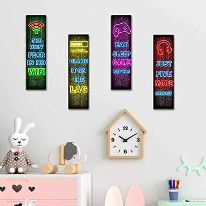 Neon Gaming Wall Art Set for Boys Bedroom