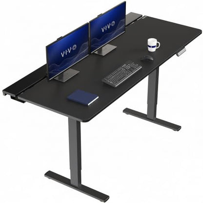 VIVO Black 71 x 30 in Stand Up Desk, DESK-KIT-1B6-P3B-71 | Electric, Holds 220 lbs, Sit Stand, Height Adjustable Table, Cable Tray, Full-Size Mouse Pad, Office Furniture, Black Frame - color: Black Top / Black Frame, size: 71 x 30