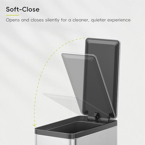 EKO Slim Small Bathroom Trash Can with Lid, Stainless Steel Small Garbage Can with Removable Inner Bucket, 6L / 1.6 Gal, Step On Trash Bin - color: Matte Stainless Steel, size: 6L