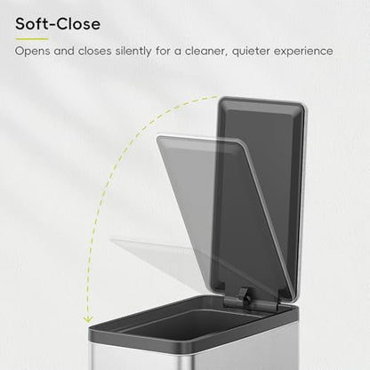 EKO Slim Small Bathroom Trash Can with Lid, Stainless Steel Small Garbage Can with Removable Inner Bucket, 6L / 1.6 Gal, Step On Trash Bin - color: Matte Stainless Steel, size: 6L