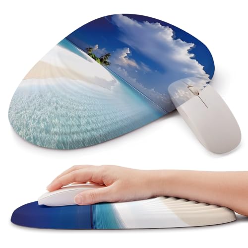 Ergonomic Mouse Pad with Wrist Support, Memory Foam Wrist Rest for Pain Relief & Carpal Tunnel, Non-Slip Base for Office, Computer, PC, Laptop (12x8x1.2inch, Maldive Beach) - color: 10 Maldive Beach