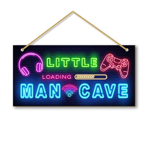 Little Man Cave, Boys Gaming Room Decor Wooden Door Sign for Gamer Room, Baby Boys Bedroom Wall Decorations for Nursery Toddler Nursery Playroom Wall Art - color: boy cave (game)