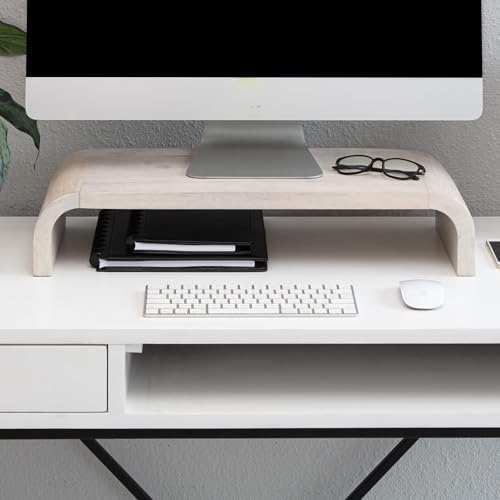 Anji Mountain Wood Monitor Stand Riser Desk Desktop Organizer Table for Home, Office Workspace, Laptop Riser, Ergonomic Design Stand for Gaming Setup, White Wash - color: White Wash, size: Basic Stand Without USB Ports