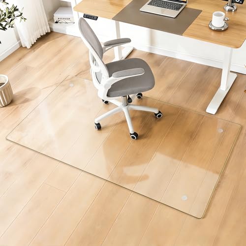 Glass Chair Mat Heavy 54" x 32" -1/5" Thick Premium Tempered Glass Duty Hard Glass Chair Mats -for Office Chair on Carpet or Hard Floor with 4 Anti-Slip Pads - size: 54" x 32"