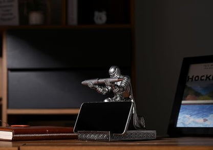 Windbreaker Soldier Knight Pen Holder Personalized Desk Accessory, Mobile Phone & Gaming Controller Holder, Device Stand Gift for Medieval Enthusiasts (Silver) - color: Silver
