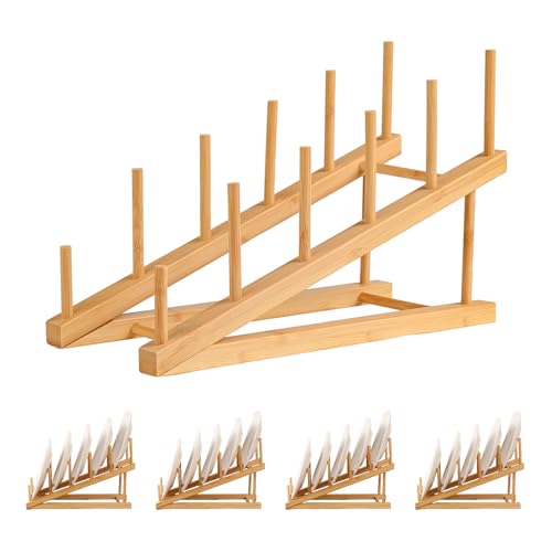 5 Pack Plate Stands For Display,Wooden Multi Plate Holder Cabinet Organizer, 5-Tier Craft Show Vendor Counter Display Rack For Tabletop Book, Art prints, and Platter - size: L-5 Pack