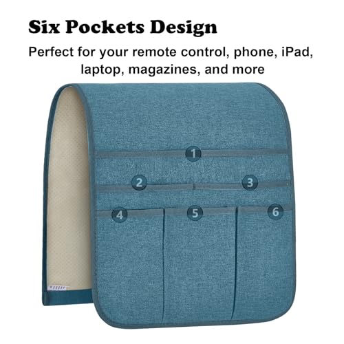 Teniux Remote Control Holder Armchair Caddy for Recliner Couch, Non-Slip Armrest Organizer with 5 Pockets for Magazine, Tablet, Phone, iPad (Teal) - color: Color H- Teal