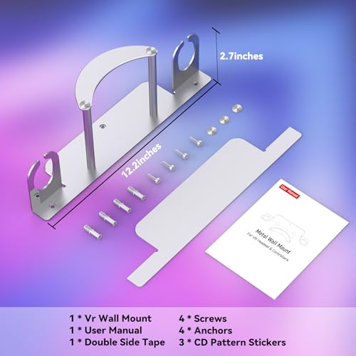 VR Wall Mount - Compatible with Meta Oculus Quest 3S/3/2/Pro/Rift-S, Aluminium VR Headset & Controller Hanger with Two Storage Options