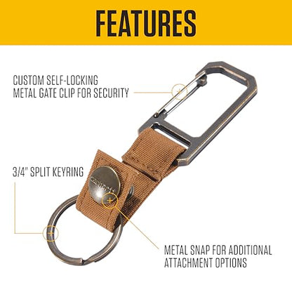 Carhartt Unisex Adult Durable Metal Key Keeper, Belt Loop Key Ring Holder with Self-Locking Metal Gate Clip for Car/Home Keys - color: Nylon Duck (Gravel)