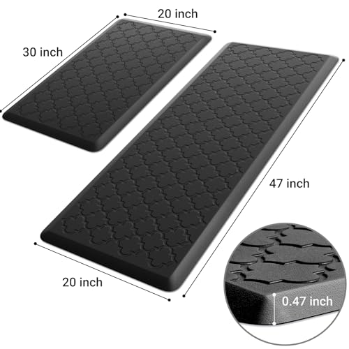 Kitchen Mat [2 PCS] Cushioned Anti-Fatigue Floor Mat Water Resistant Non-Skid Kitchen Mats and Rugs Ergonomic Comfort Foam Kitchen Rugs Standing Mat for Floor Office Sink (Black,20"x30"+20"x47") - color: Black, size: 20"x30"+20"x47"